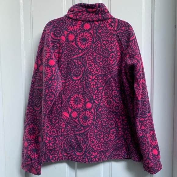 COLOMBIA GIRLS SIZE LARGE 14-16 PINK FLORAL PRINT ZIPPER JACKET COZY WARM FLEECE - Picture 4 of 9